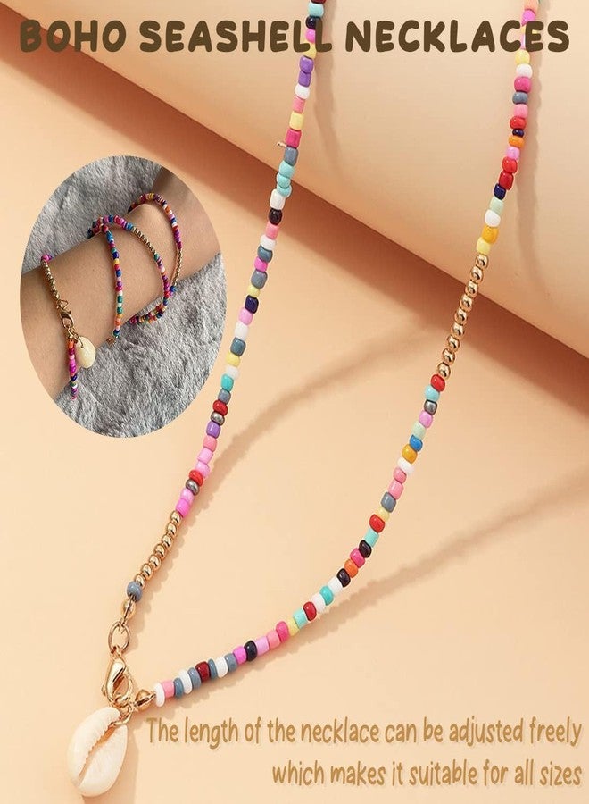 DreamAug Boho Beaded Choker Necklace with Cowrie Shell Pendant - Colorful Seed Bead Layered Beach Necklace for Women, Buckle - Image 4
